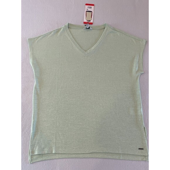 ORVIS Womens Green Celadon Short Sleeve Tunic Knit Shirt V-Neck Size Medium NWT - Picture 1 of 4